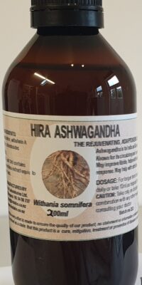 An amber bottle contains 200ml of Withania somnifera extract