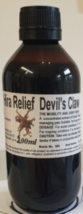 An amber bottle contains 200ml of Devil's Claw