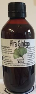 An amber bottle contains 200ml of Ginkgo biloba extract