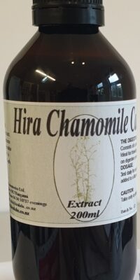 An amber bottle contains 200ml of Chamomile extract