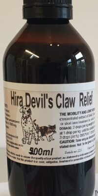 An amber bottle contains 200ml of Devil's Claw extract