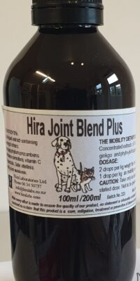 An amber bottle contains 200ml Formulated herbal joint supplement
