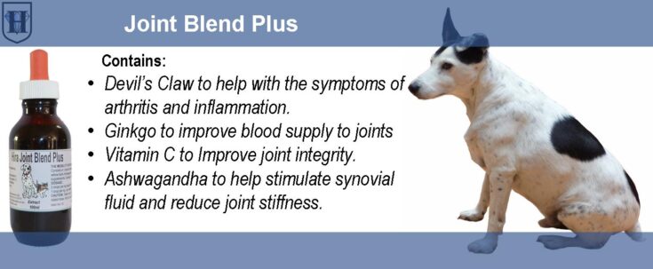 A slider of herbal blend which describes the effects and uses as well as the pictures of a dog and a bottle of extract
